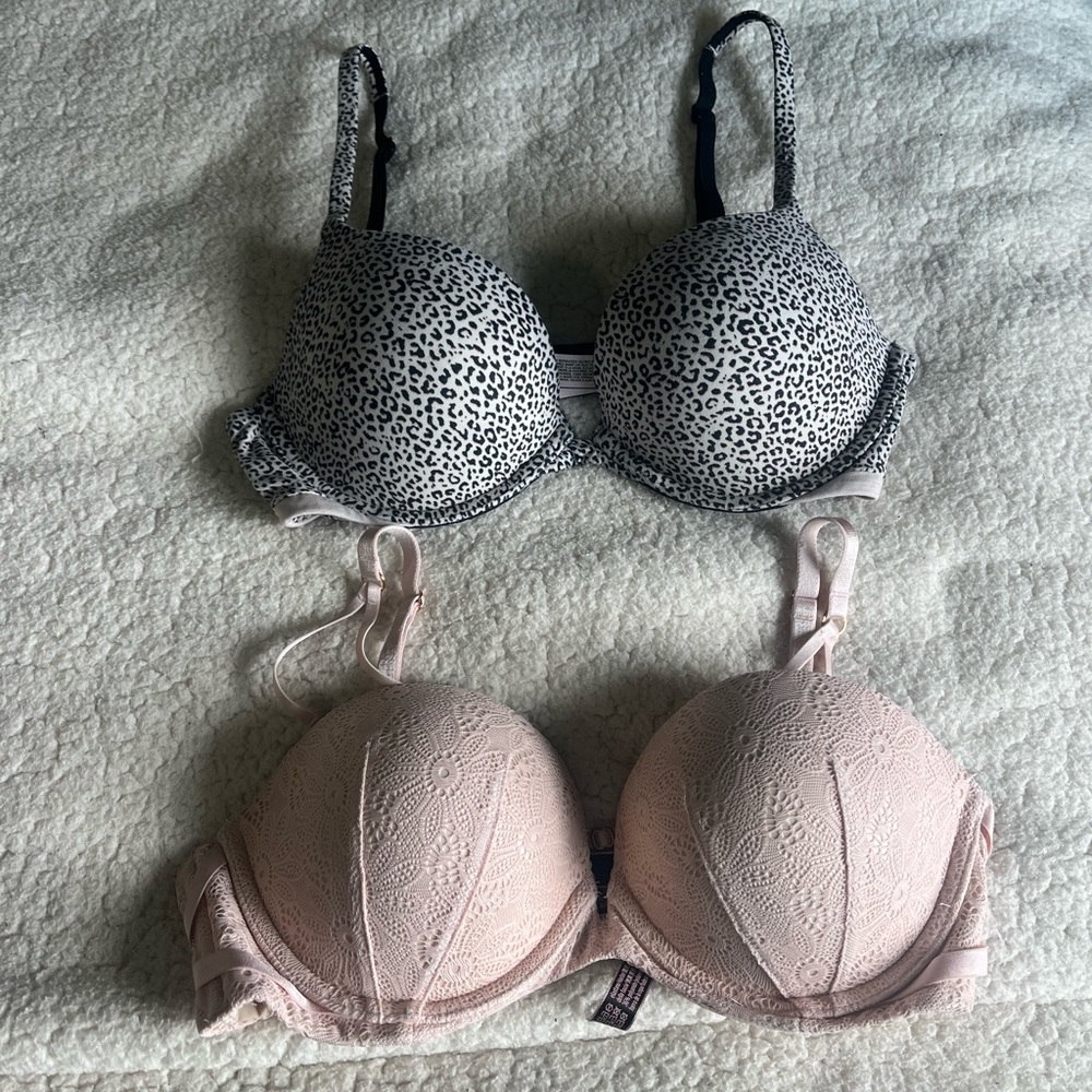 Leopard Print and Blush Lace Push-Up Bras - Women's Intimates